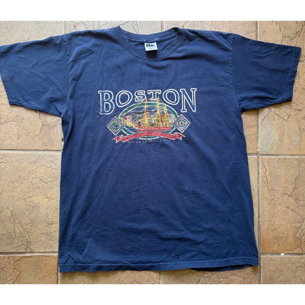 Vintage Boston Massachusetts USS Constitution T-Shirt XL Navy Blue USA Made